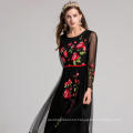 2020 fashion women's clothing Europe and the United States new exquisite embroidery waist positioning flower long sleeve dress